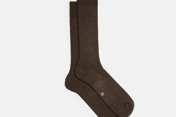 Socken>MORJAS The Wool Sock Mid-BrownRibbed